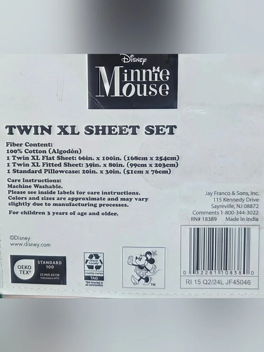 NEW ** Disney Minnie Mouse Twin XL Sheet Set 100% Cotton Pink Green ~ Bin O